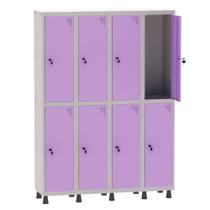 Armário Guarda Volume Locker Roupeiro 4 Vãos 8 Portas Aço GRF504/8 Cinza e Lilás - Pandin