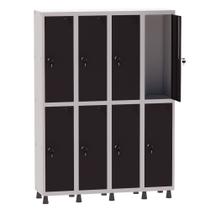 Armário Guarda Volume Locker Roupeiro 4 Vãos 8 Portas Aço GRF504/8 Cinza e Preto - Pandin