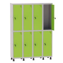 Armário Guarda Volume Locker Roupeiro 4 Vãos 8 Portas Aço GRF504/8 Cinza e Verde Miró - Pandin