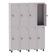 Armário Guarda Volume Locker Roupeiro 4 Vãos 8 Portas Aço GRF504/8 Cinza - Pandin