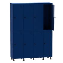 Armário Guarda Volume Locker Roupeiro 4 Vãos 8 Portas Aço GRP504/8 Azul Del Rey - Pandin