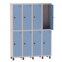 Armário Guarda Volume Locker Roupeiro 4 Vãos 8 Portas Aço GRP504/8 Cinza e Azul Dali - Pandin