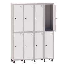 Armário Guarda Volume Locker Roupeiro 4 Vãos 8 Portas Aço GRP504/8 Cinza e Branco - Pandin
