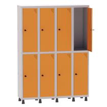 Armário Guarda Volume Locker Roupeiro 4 Vãos 8 Portas Aço GRP504/8 Cinza e Laranja Picasso - Pandin