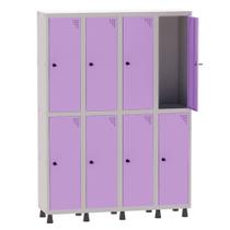 Armário Guarda Volume Locker Roupeiro 4 Vãos 8 Portas Aço GRP504/8 Cinza e Lilás - Pandin