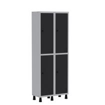 Armário Guarda Volume Locker Roupeiro de Aço 2 Vãos 4 Portas GR302/4 Light Cinza e Preto
