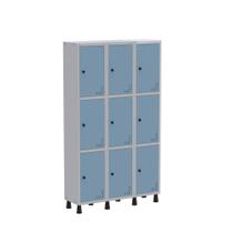 Armário Guarda Volume Locker Roupeiro de Aço 3 Vãos 9 Portas GR303/9 Light Cinza e Azul Dali