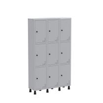 Armário Guarda Volume Locker Roupeiro de Aço 3 Vãos 9 Portas GR303/9 Light Cinza