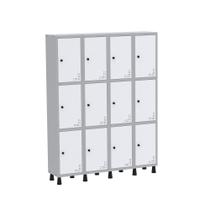 Armário Guarda Volume Locker Roupeiro de Aço 4 Vãos 12 Portas GR304/12 Light Cinza e Branco
