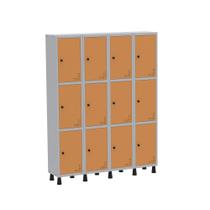 Armário Guarda Volume Locker Roupeiro de Aço 4 Vãos 12 Portas GR304/12 Light Cinza e Laranja