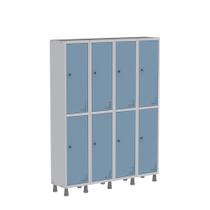 Armário Guarda Volume Locker Roupeiro de Aço 4 Vãos 8 Portas GR304/8 Light Cinza e Azul Dali