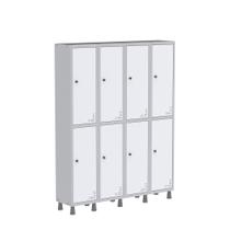 Armário Guarda Volume Locker Roupeiro de Aço 4 Vãos 8 Portas GR304/8 Light Cinza e Branco