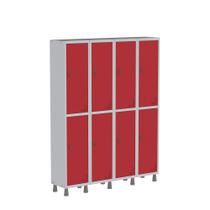 Armário Guarda Volume Locker Roupeiro de Aço 4 Vãos 8 Portas GR304/8 Light Cinza e Vermelho