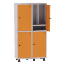 Armário Guarda Volume Locker Roupeiro Insalubre 2 Vãos 04 Portas Com Prateleira GRP502/4INSPV Cinza e Laranja Picasso -
