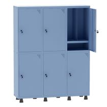 Armário Guarda Volume Locker Roupeiro Insalubre 3 Vãos 06 Portas Com Prateleira GRP503/6INSPV Azul Dali - Pandin
