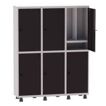 Armário Guarda Volume Locker Roupeiro Insalubre 3 Vãos 06 Portas Com Prateleira GRP503/6INSPV Cinza e Preto - Pandin Armário Guarda Volume Locker Roupeiro Insalubre 3 Vãos 06 Portas Com Prateleira GRP503/6INSPV Cinza e Preto - Pandin