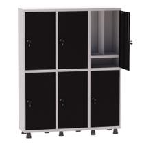 Armário Guarda Volume Locker Roupeiro Insalubre 3 Vãos 06 Portas Com Prateleira GRP503/6INSPV Cinza e Preto - Pandin Armário Guarda Volume Locker Roupeiro Insalubre 3 Vãos 06 Portas Com Prateleira GRP503/6INSPV Cinza e Preto - Pandin