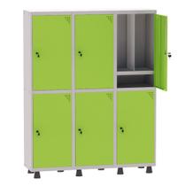 Armário Guarda Volume Locker Roupeiro Insalubre 3 Vãos 06 Portas Com Prateleira GRP503/6INSPV Cinza e Verde Miró - Pandi