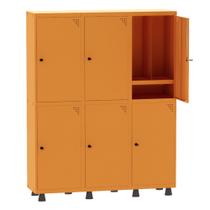 Armário Guarda Volume Locker Roupeiro Insalubre 3 Vãos 06 Portas Com Prateleira GRP503/6INSPV Laranja Picasso - Pandin