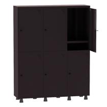 Armário Guarda Volume Locker Roupeiro Insalubre 3 Vãos 06 Portas Com Prateleira GRP503/6INSPV Preto - Pandin