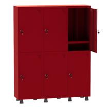 Armário Guarda Volume Locker Roupeiro Insalubre 3 Vãos 06 Portas Com Prateleira GRP503/6INSPV Vermelho - Pandin