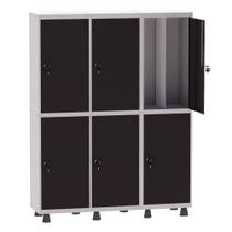 Armário Guarda Volume Locker Roupeiro Insalubre 3 Vãos 06 Portas GRP503/6INS Cinza e Preto - Pandin