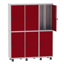 Armário Guarda Volume Locker Roupeiro Insalubre 3 Vãos 06 Portas GRP503/6INS Cinza e Vermelho - Pandin