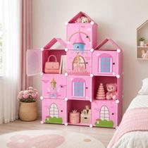 Armário Infantil Rosa Modular 13 Módulos Guarda Roupa Organizador De Brinquedos Sapateira Menina Armário Infantil Rosa Modular 13 Módulos Guarda Roupa Organizador De Brinquedos Sapateira Menina