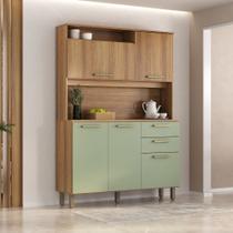 Armário Kit Cozinha Compacto 5 Portas 2 Gavetas com Nicho - Luciane 352 Cor:Avelã e Verde Mar