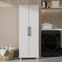 Armário Lavanderia 2 Portas com Espaço para Vassouras Multiuso com Rodinhas Móveis Bonatto