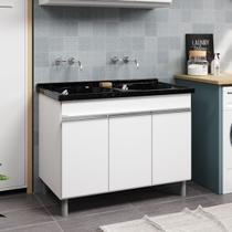 Armário Lavanderia Amélia Com Tanque Duplo Marmore Sintetico 110 x 55cm A. J. Rorato -