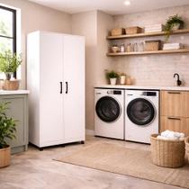 Armário Lavanderia Multiuso Clean Alto 2 Portas Branco MDF Organizador