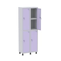 Armário Locker 2 Colunas, 4 Portas com Prateleira Central com Duas Chaves Cinza/Lilas