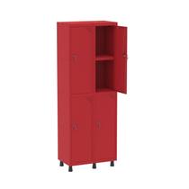 Armário Locker 2 Colunas, 4 Portas com Prateleira Central Duas Chaves Vermelho Armário Locker 2 Colunas, 4 Portas com Prateleira Central Duas Chaves Vermelho