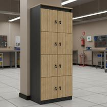 Armário Locker Guarda Volume 8 Portas com Chave MDP Amêndoa/Preto Tecnomobili Cor:Amêndoa/Preto