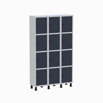 Armário Locker Guarda Volume Aço Light 12 Portas 103,5x179,5cm Preto/Cinza