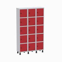 Armário Locker Guarda Volume Aço Light 15 Portas 103,5x179,5cm Vermelho/Cinza