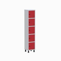Armário Locker Guarda Volume Aço Light 5 Portas 34,5x179,5cm Vermelho/Cinza