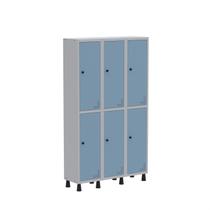 Armário Locker Guarda Volume Aço Light 6 Portas 103,5x179,5cm Cinza/Azul Dali