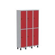 Armário Locker Guarda Volume Aço Light 6 Portas 103,5x179,5cm Cinza/Vermelho