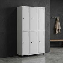 Armário Locker Guarda-Volume de Aço 6 Portas com Fecho para Cadeado Vestiário Academia Cinza