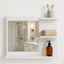 Armário MDF Branco Laqueado Com Espelho E Prateleiras Armário MDF Branco Laqueado Com Espelho E Prateleiras