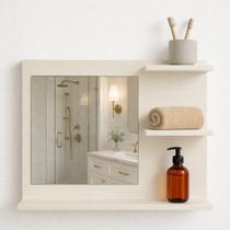 Armário MDF Com Espelho Off White Multiuso Para Banheiro