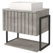 Armário MGM Frisê 60cm 100% MDF Com Cuba de Mármore Sintético Suportes Metalon Banheiro Cor Cimento