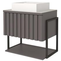 Armário MGM Frisê 60cm 100% MDF Com Cuba de Mármore Sintético Suportes Metalon Banheiro Cor Titânio Armário MGM Frisê 60cm 100% MDF Com Cuba de Mármore Sintético Suportes Metalon Banheiro Cor Titânio