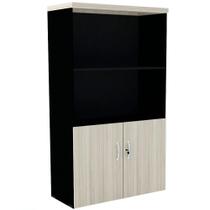 Armário Misto PE40 Pandin 80 cm (largura) em MDP Cor Nogueira CasaBlanca e Preto Duas portas