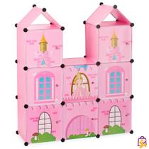 Armário Modular Infantil Estilo Castelo Rosa Plástico Multiuso com Cubos DIY para Roupas e Brinquedos Armário Modular Infantil Estilo Castelo Rosa Plástico Multiuso com Cubos DIY para Roupas e Brinquedos