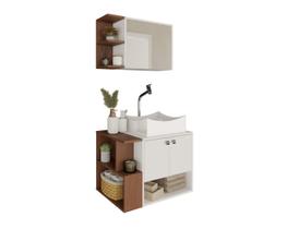 Armario Moveis Para Banheiro Com Espelheira Torino Luxo Com Cuba Premium Gabinete Parede Moderno Suspenso Cor Branco/freijó