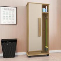 Armário Multiuso 2 Portas com Chave e 4 Prateleiras com Nicho e Suporte para Vassoura Caribe