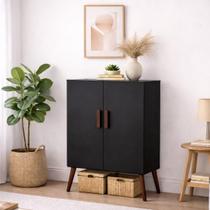 Armário Multiuso 2 Portas Retrô Compacto Organizador COR:PRETO
